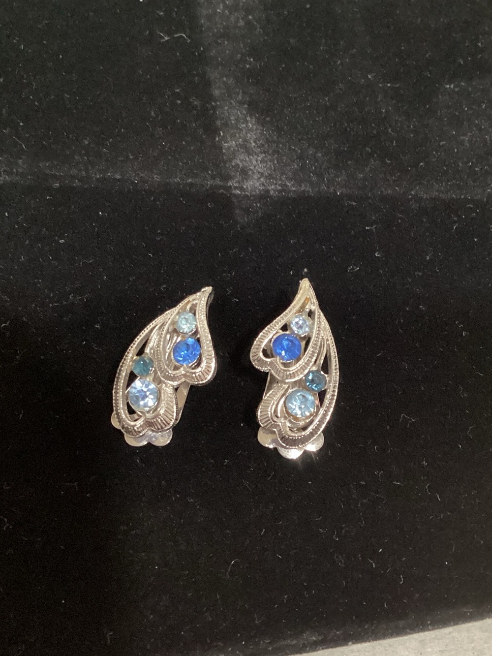 Coro Silver-Tone Paisley Stud Earrings with Blue Crystal Accents